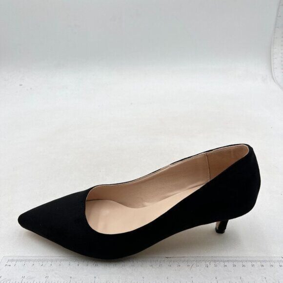 FSJ Women Classic Kitten Heels Pointy Closed Toe Pumps Slip On Office Black - Picture 2 of 8